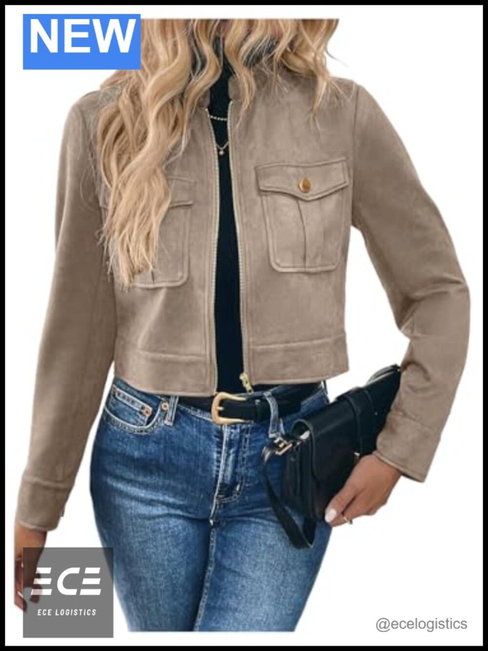 Faux Suede Cropped Jacket Zip Up Lightweight Going Out Coat